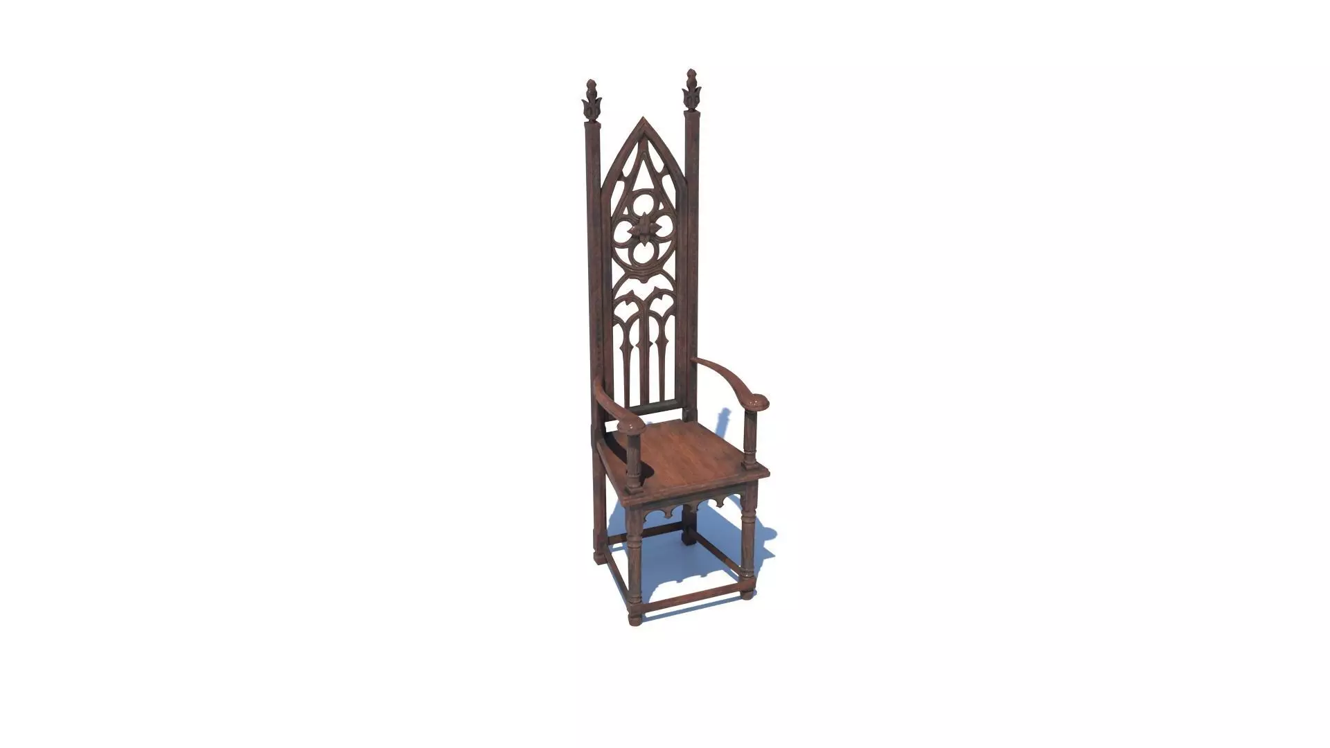 Gothic Throne Chair   Medieval Wooden Armchair PBR 3D model_0