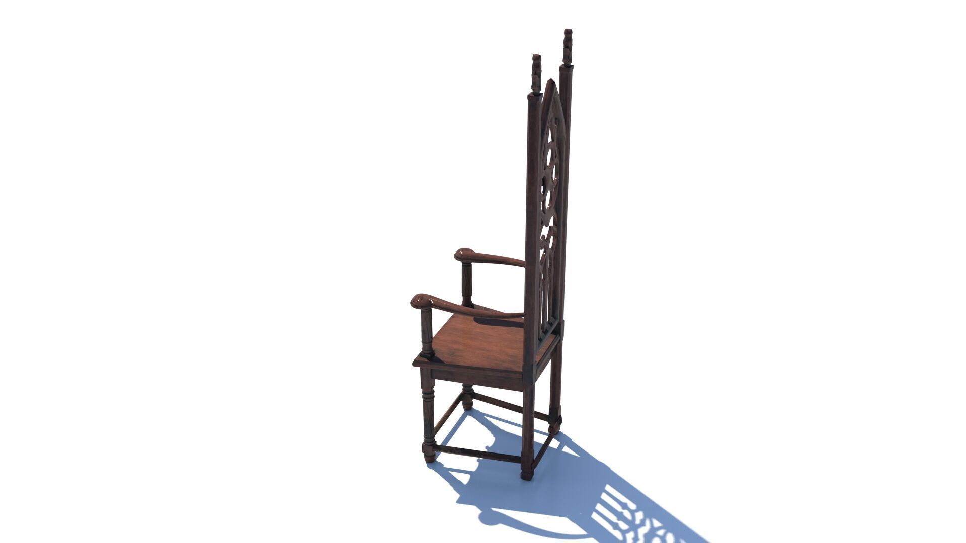 Gothic Throne Chair   Medieval Wooden Armchair PBR 3D model_4