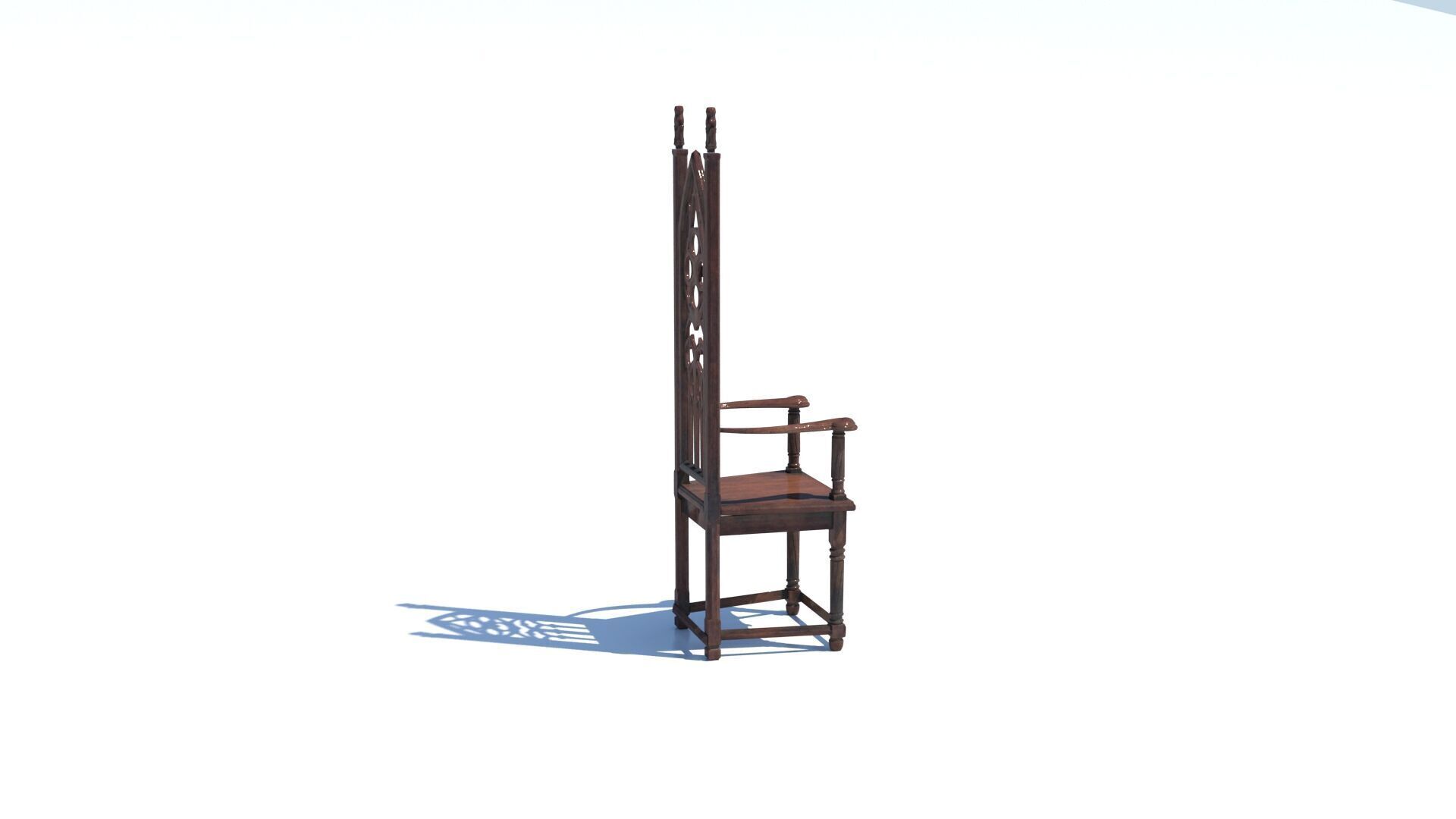 Gothic Throne Chair   Medieval Wooden Armchair PBR 3D model_3