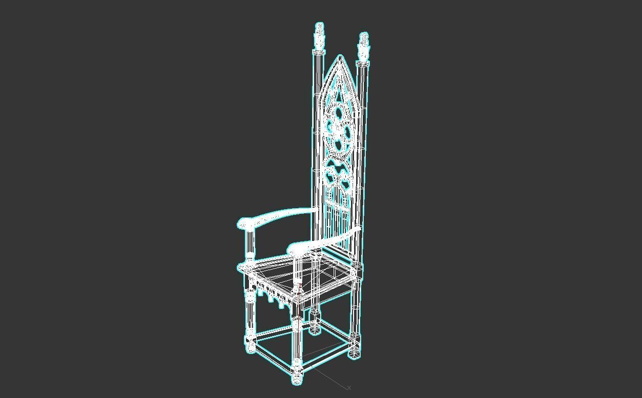 Gothic Throne Chair   Medieval Wooden Armchair PBR 3D model_10
