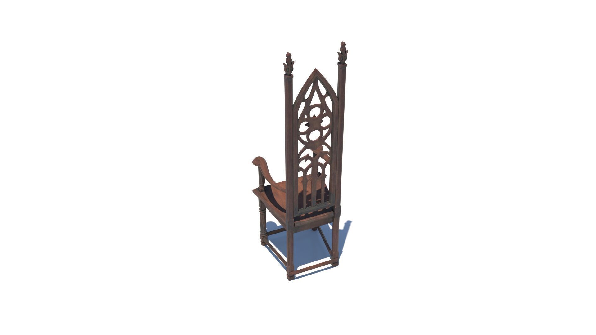 Gothic Throne Chair   Medieval Wooden Armchair PBR 3D model_7