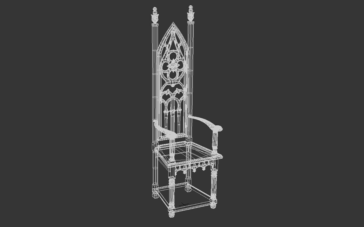 Gothic Throne Chair   Medieval Wooden Armchair PBR 3D model_8