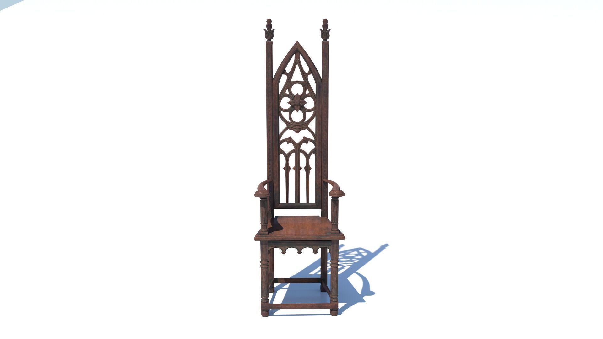 Gothic Throne Chair   Medieval Wooden Armchair PBR 3D model_1