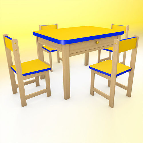 Childrens Table and Chairs Low-poly 3D model