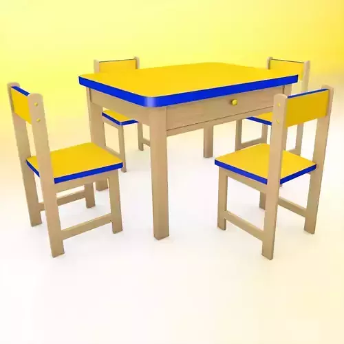 Childrens Table and Chairs Low-poly 3D model