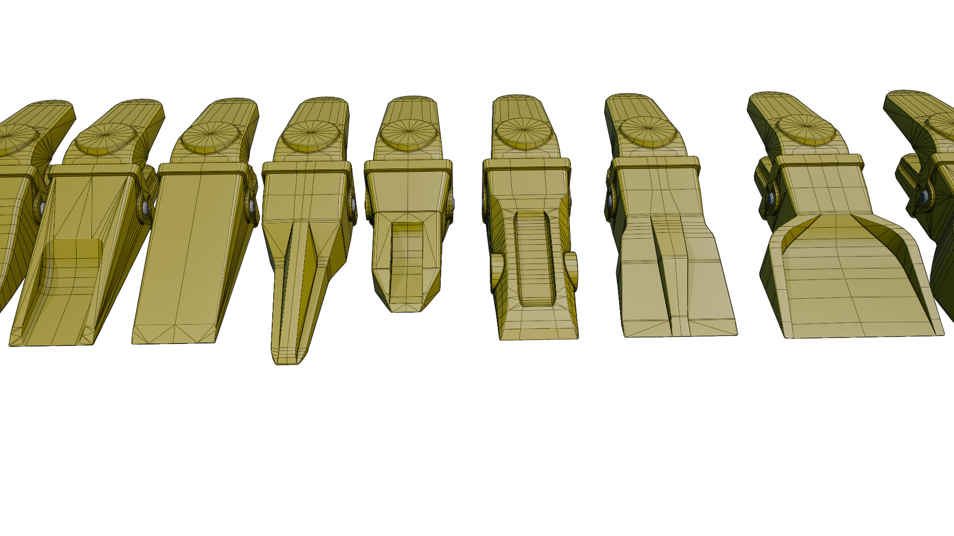 Bucket Teeth Pack Universal Excavator Loader Attachments  Low-poly 3D model_16
