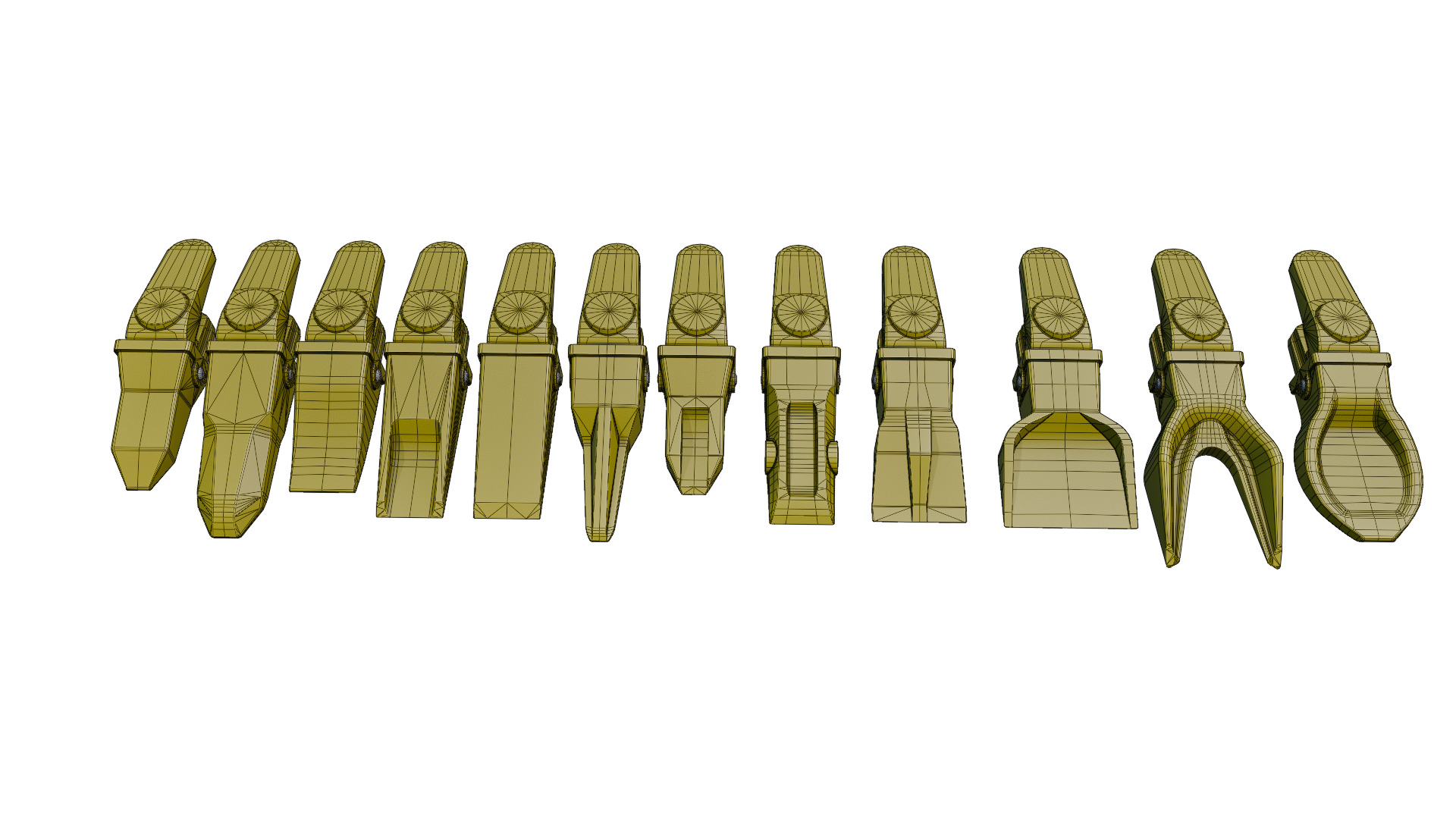 Bucket Teeth Pack Universal Excavator Loader Attachments  Low-poly 3D model_13