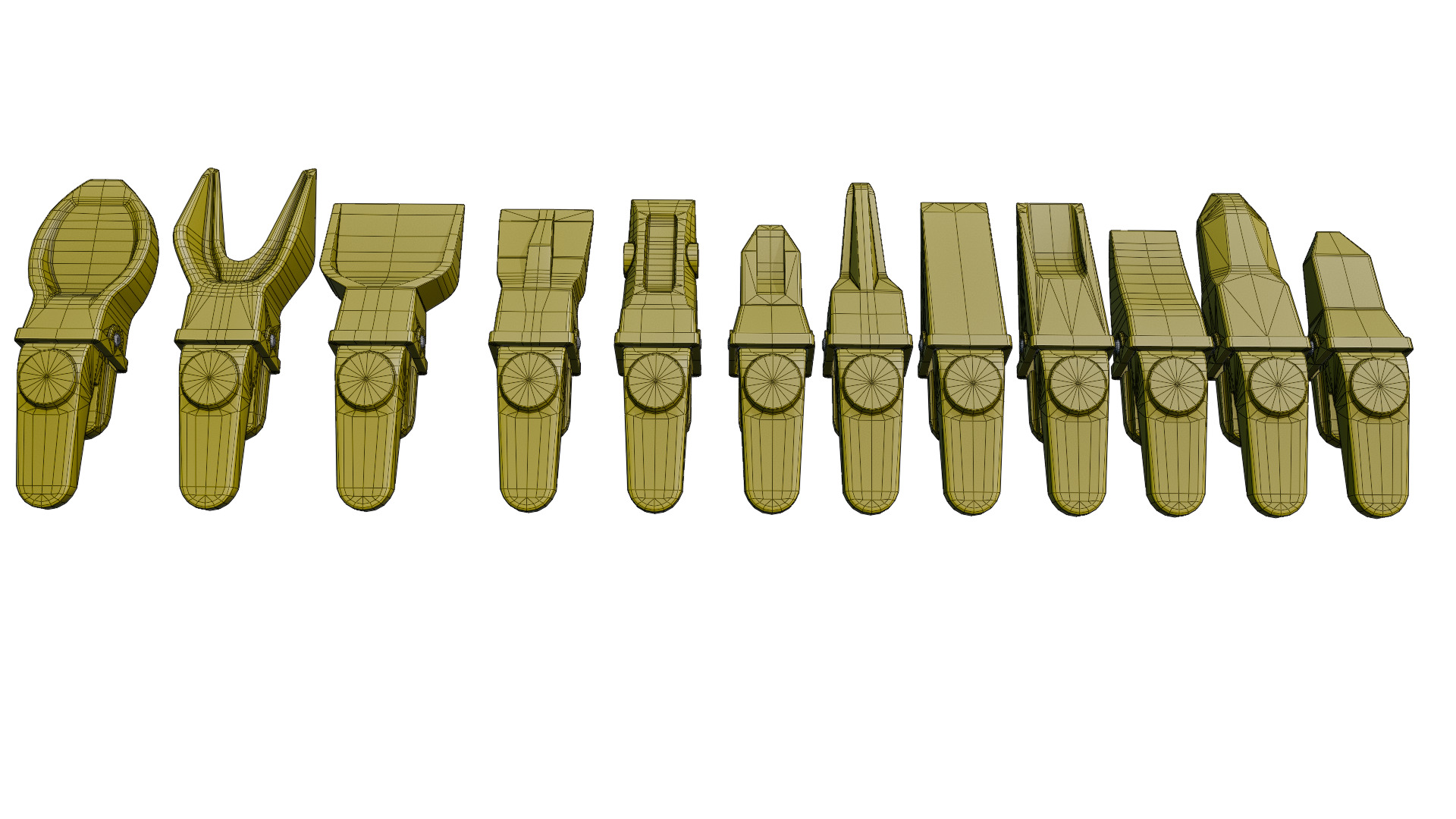Bucket Teeth Pack Universal Excavator Loader Attachments  Low-poly 3D model_18