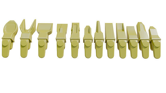 Bucket Teeth Pack Universal Excavator Loader Attachments  Low-poly 3D model