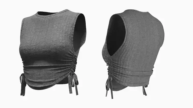 Side Drawstring Tank Top Heavy Rib Knit 3D Clothing Model