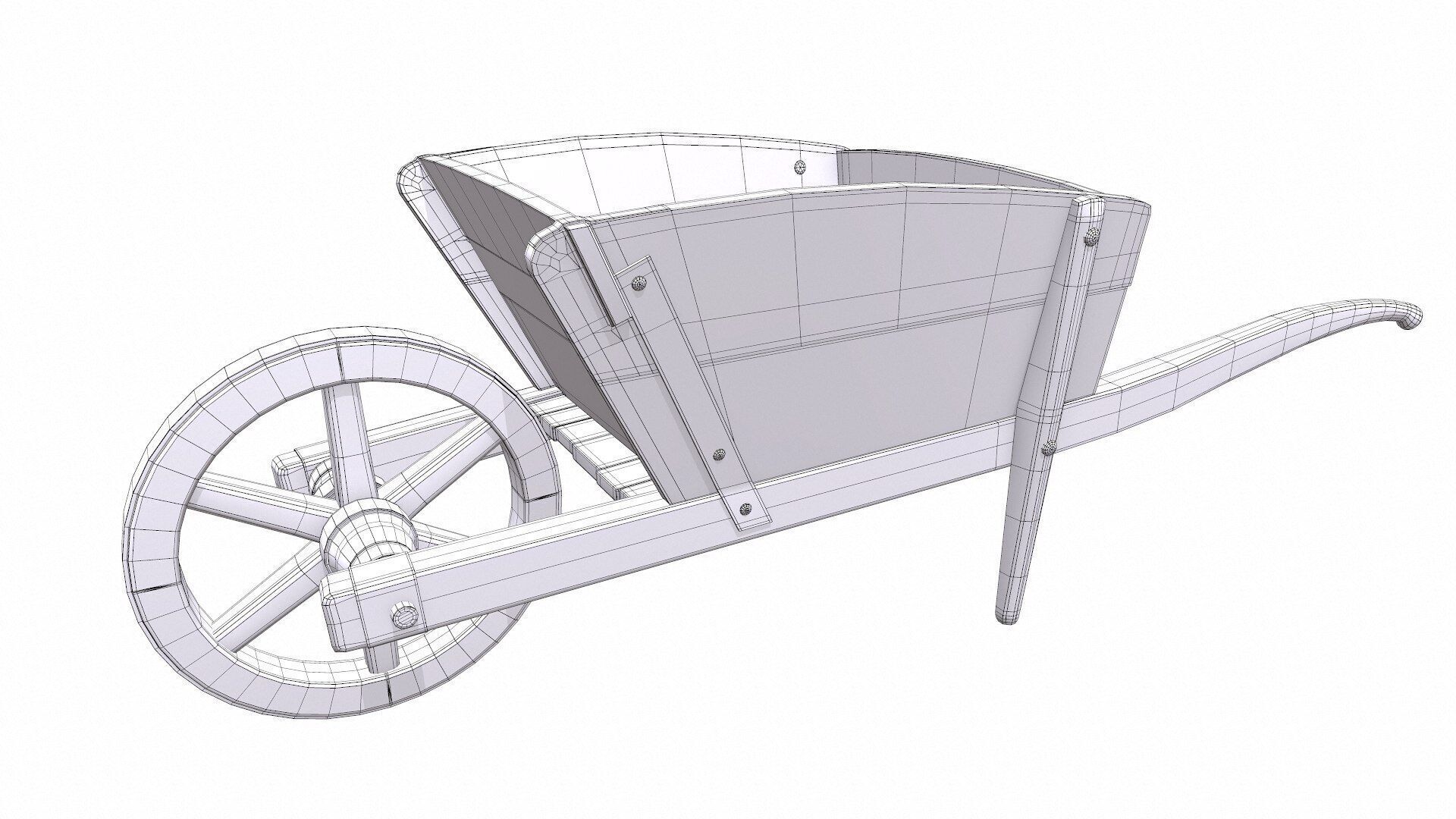 Old Wooden Wheelbarrow Low-poly PBR Low-poly 3D model_34