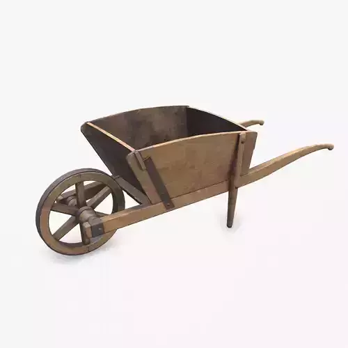 Old Wooden Wheelbarrow Low-poly PBR