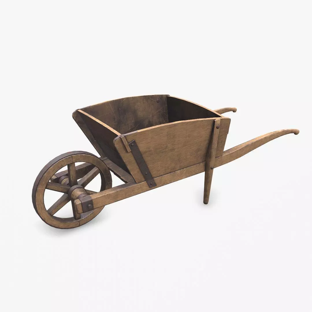 Old Wooden Wheelbarrow Low-poly PBR Low-poly 3D model_0