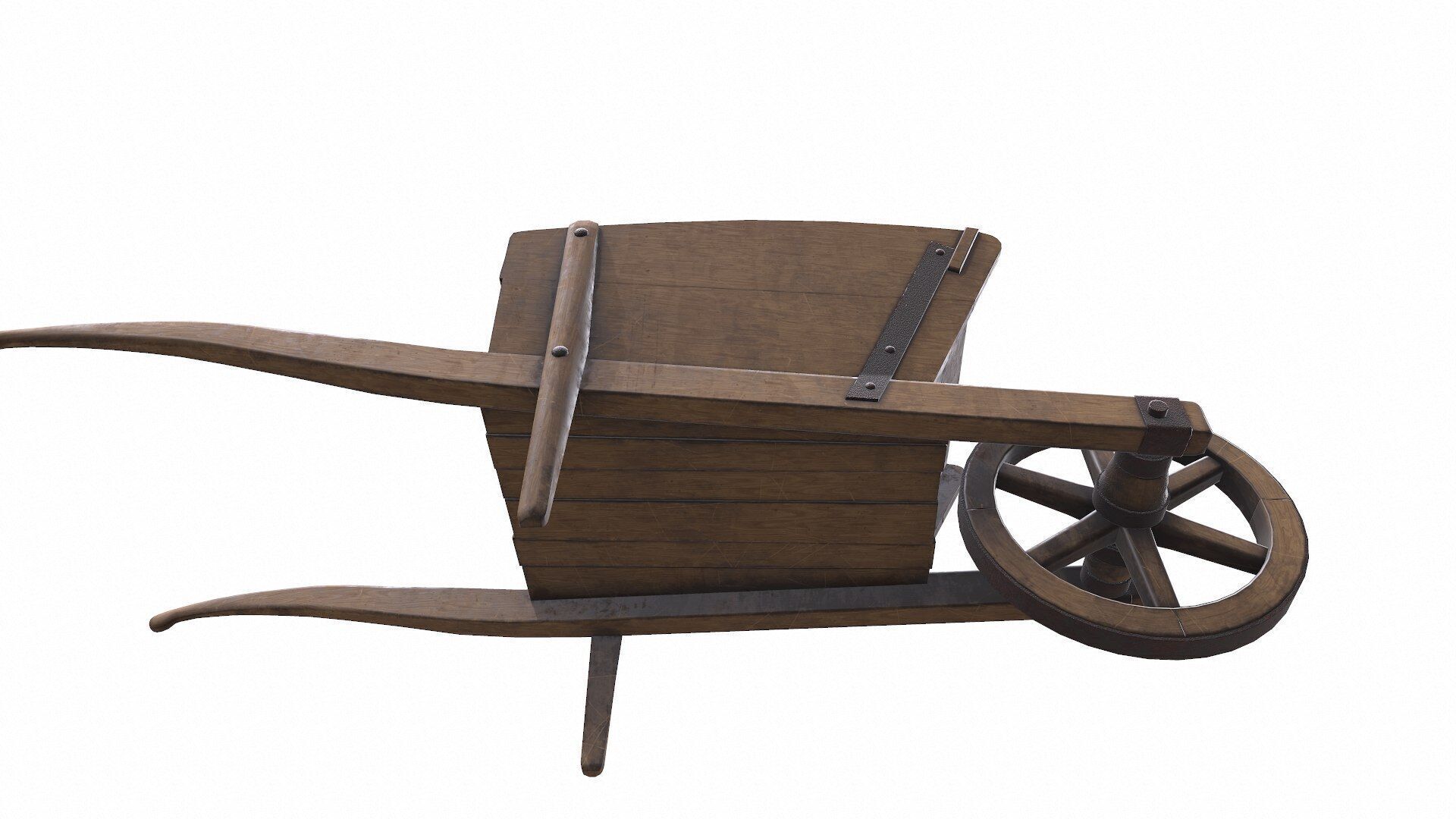 Old Wooden Wheelbarrow Low-poly PBR Low-poly 3D model_27