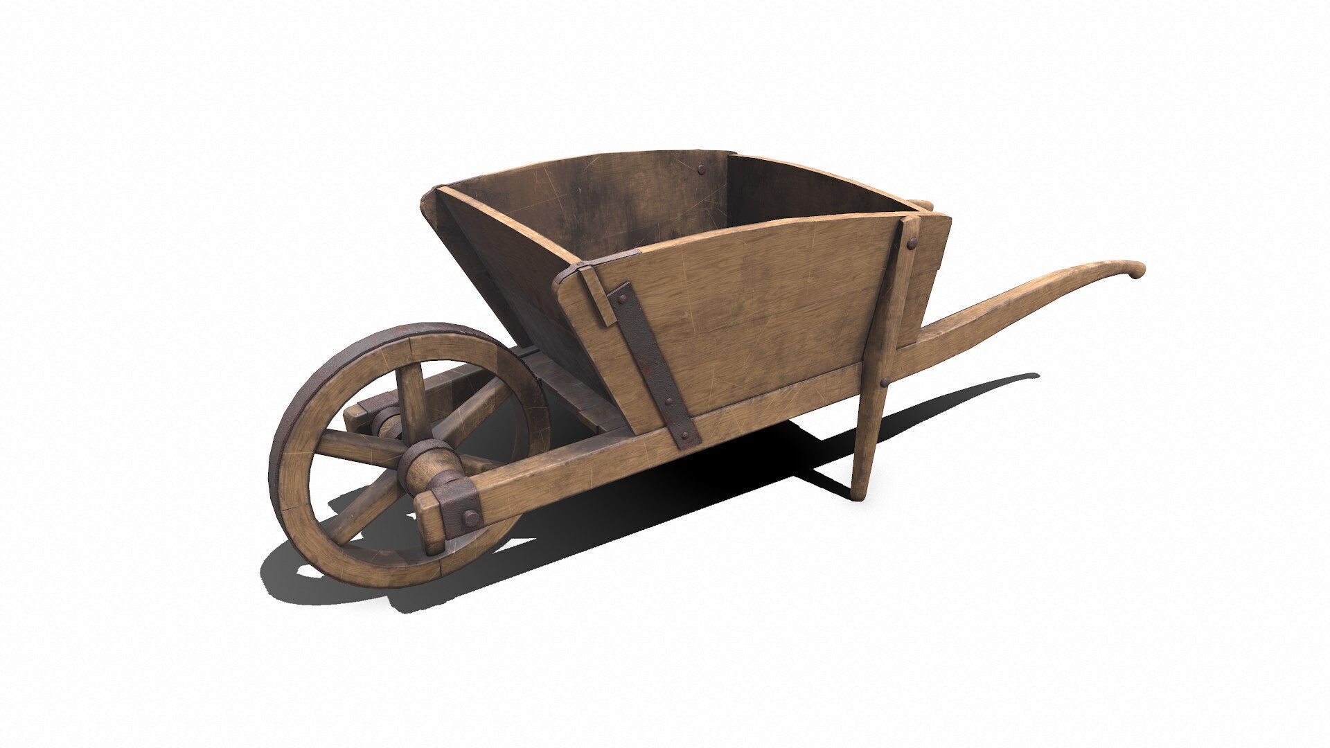 Old Wooden Wheelbarrow Low-poly PBR Low-poly 3D model_4