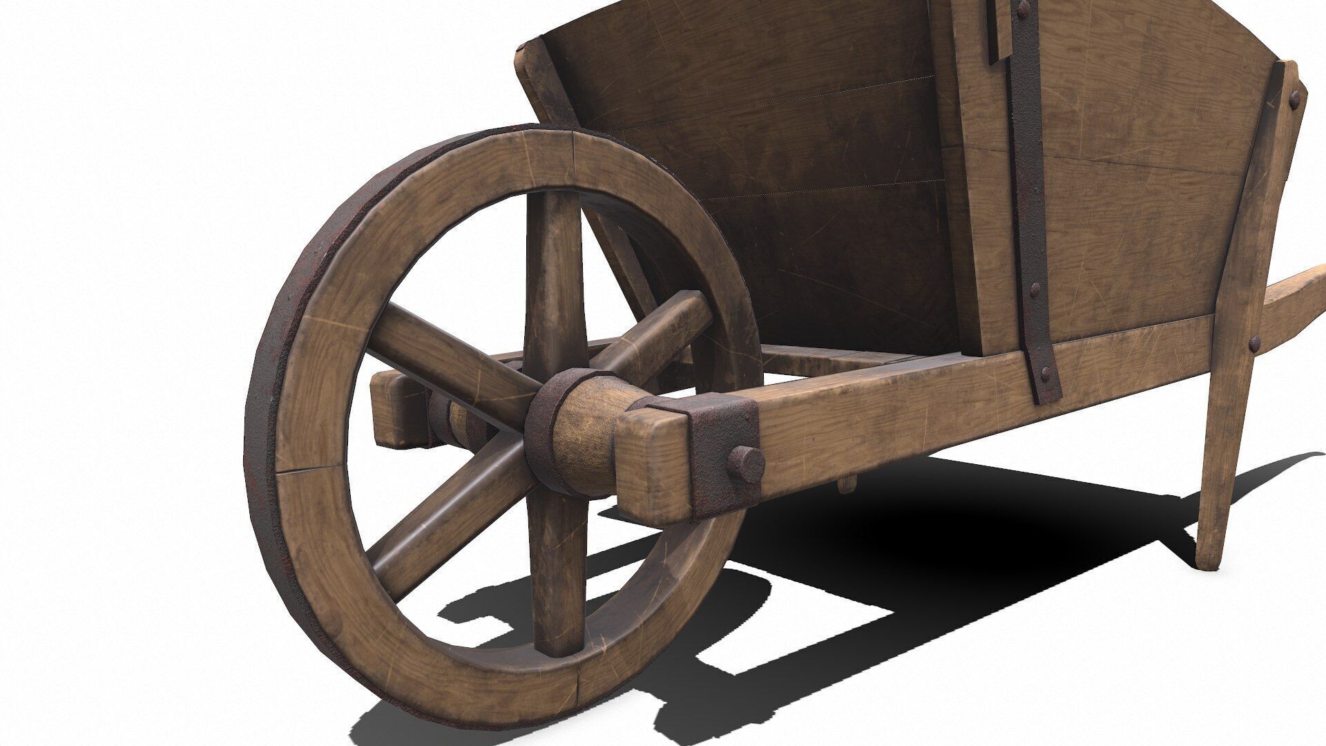Old Wooden Wheelbarrow Low-poly PBR Low-poly 3D model_22