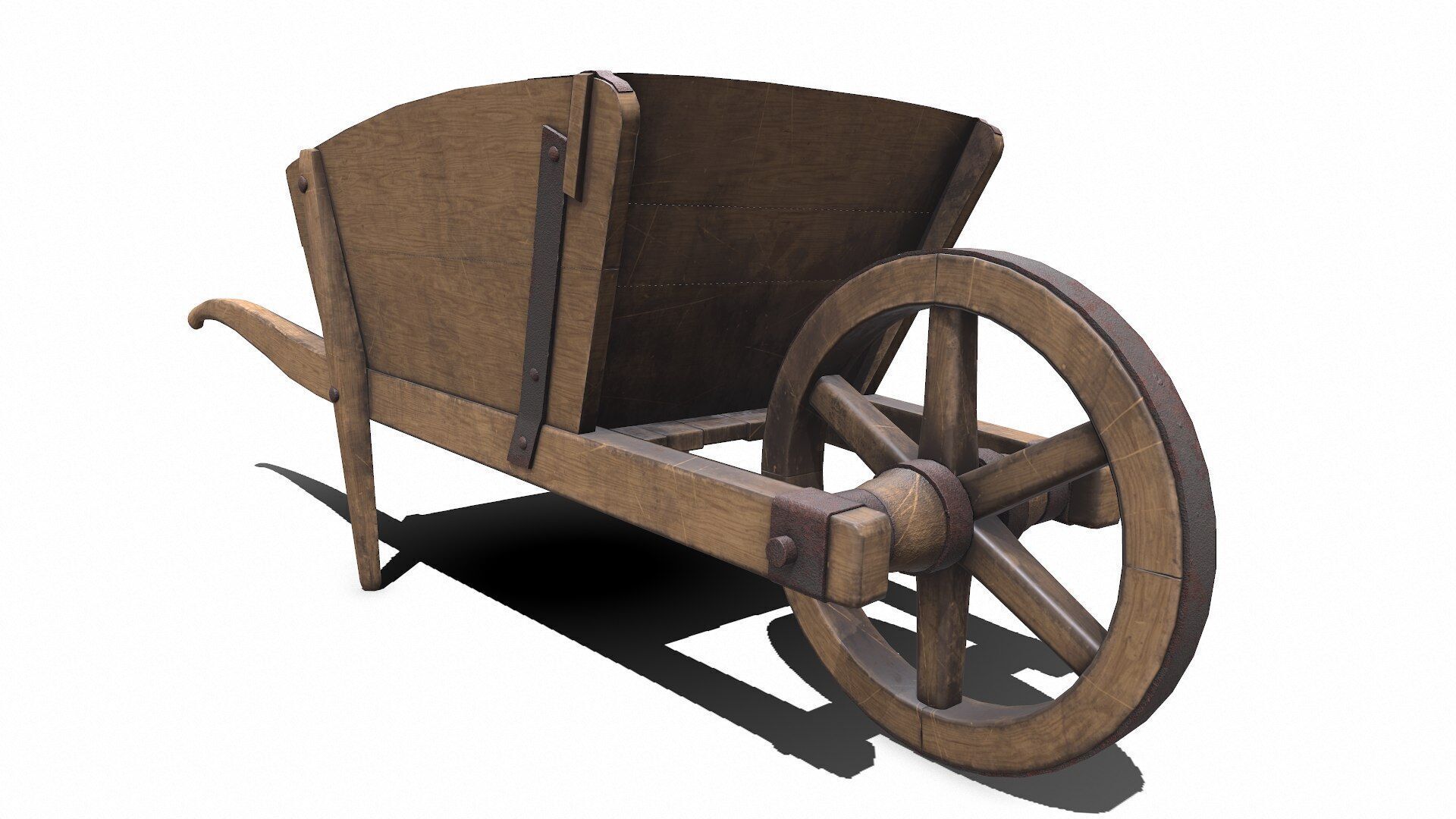 Old Wooden Wheelbarrow Low-poly PBR Low-poly 3D model_21
