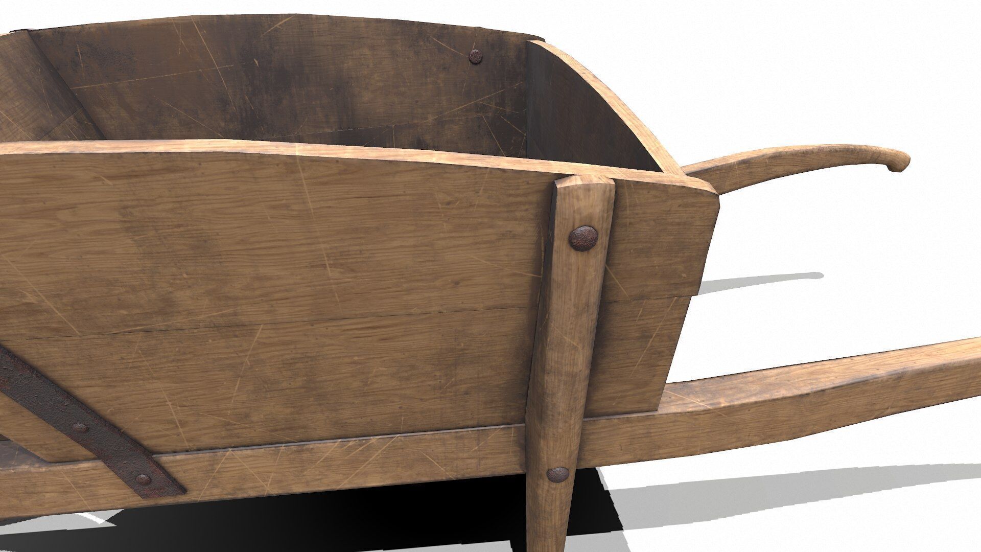Old Wooden Wheelbarrow Low-poly PBR Low-poly 3D model_32