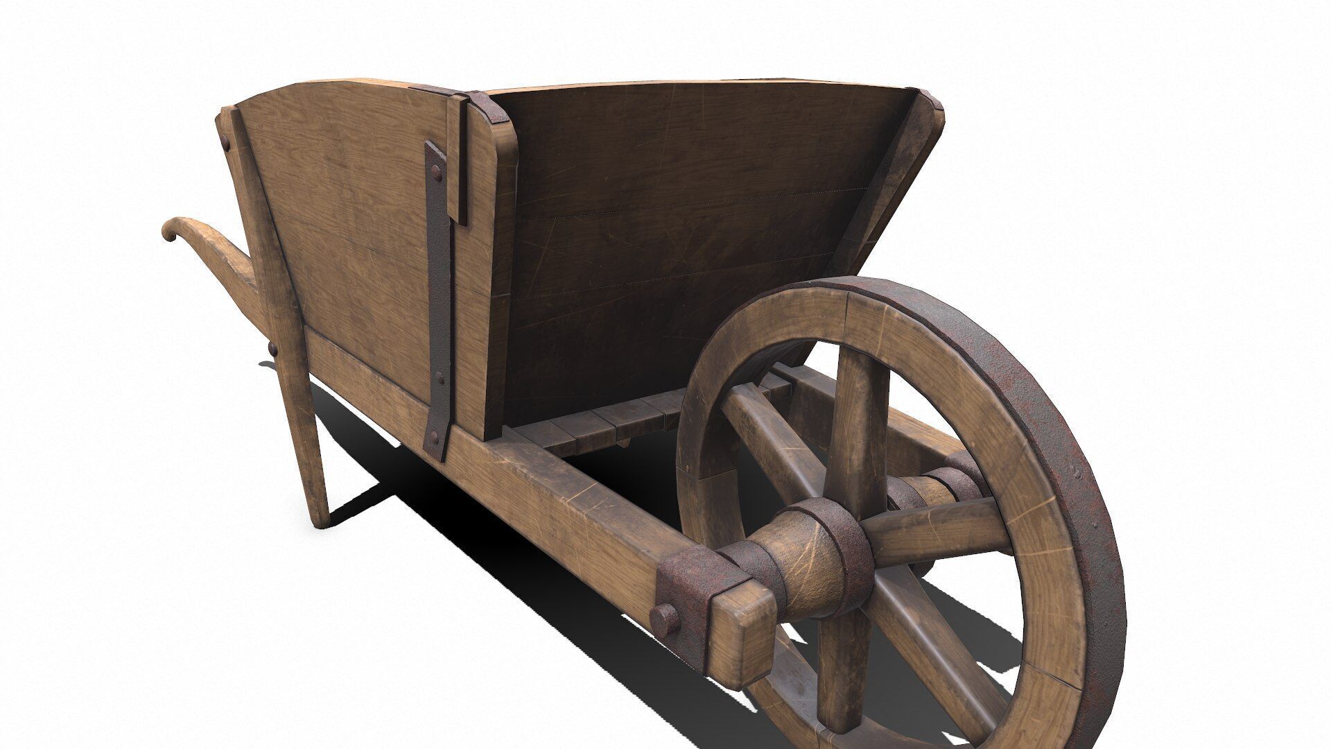 Old Wooden Wheelbarrow Low-poly PBR Low-poly 3D model_29