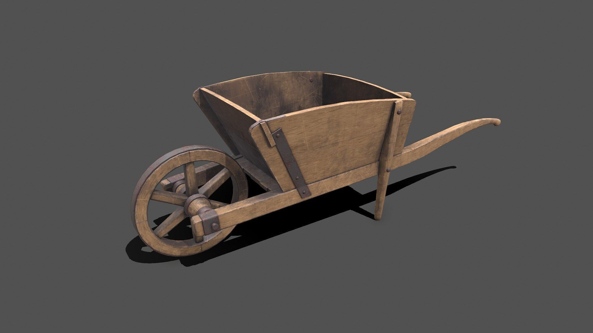 Old Wooden Wheelbarrow Low-poly PBR Low-poly 3D model_2