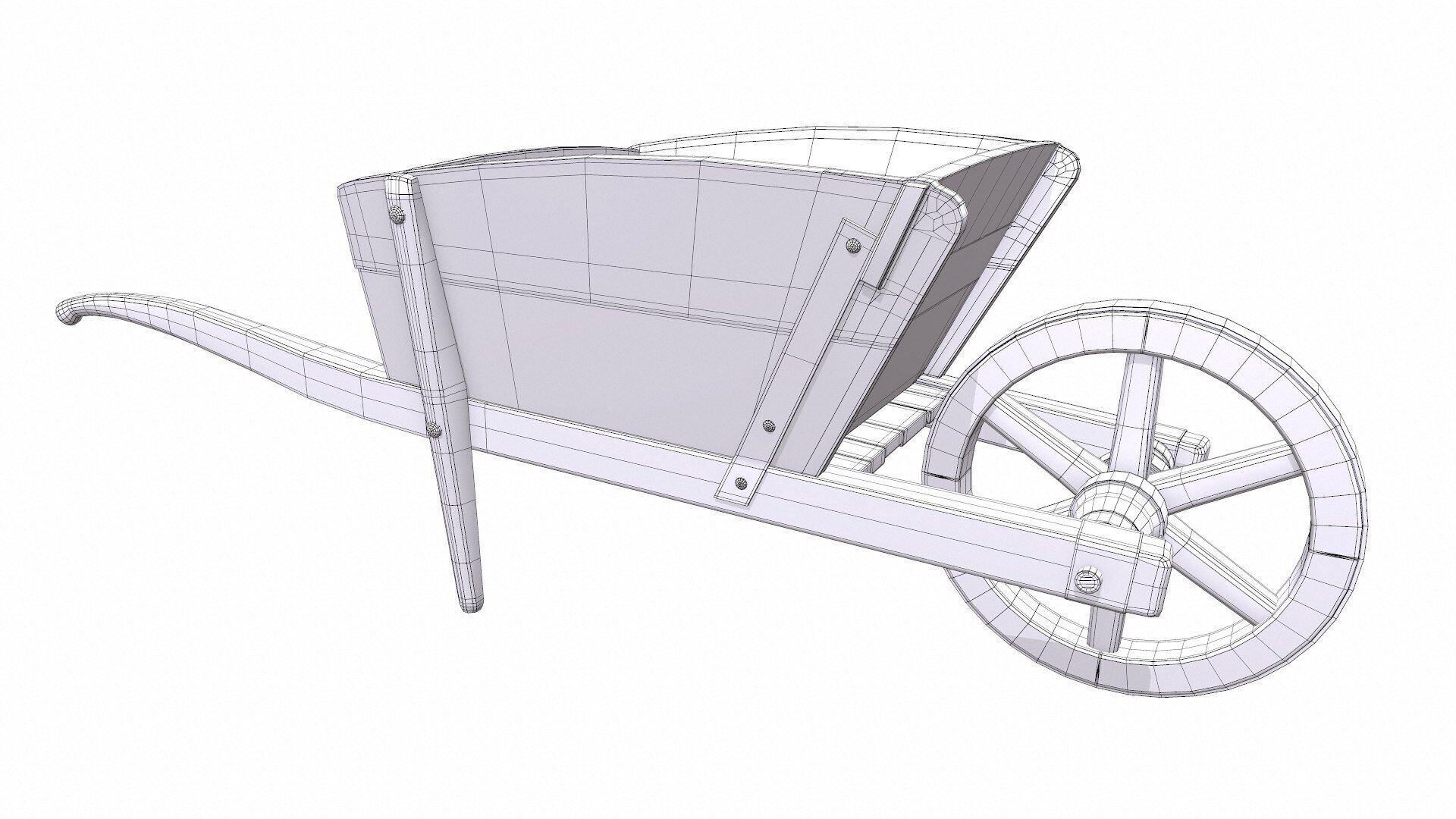 Old Wooden Wheelbarrow Low-poly PBR Low-poly 3D model_36