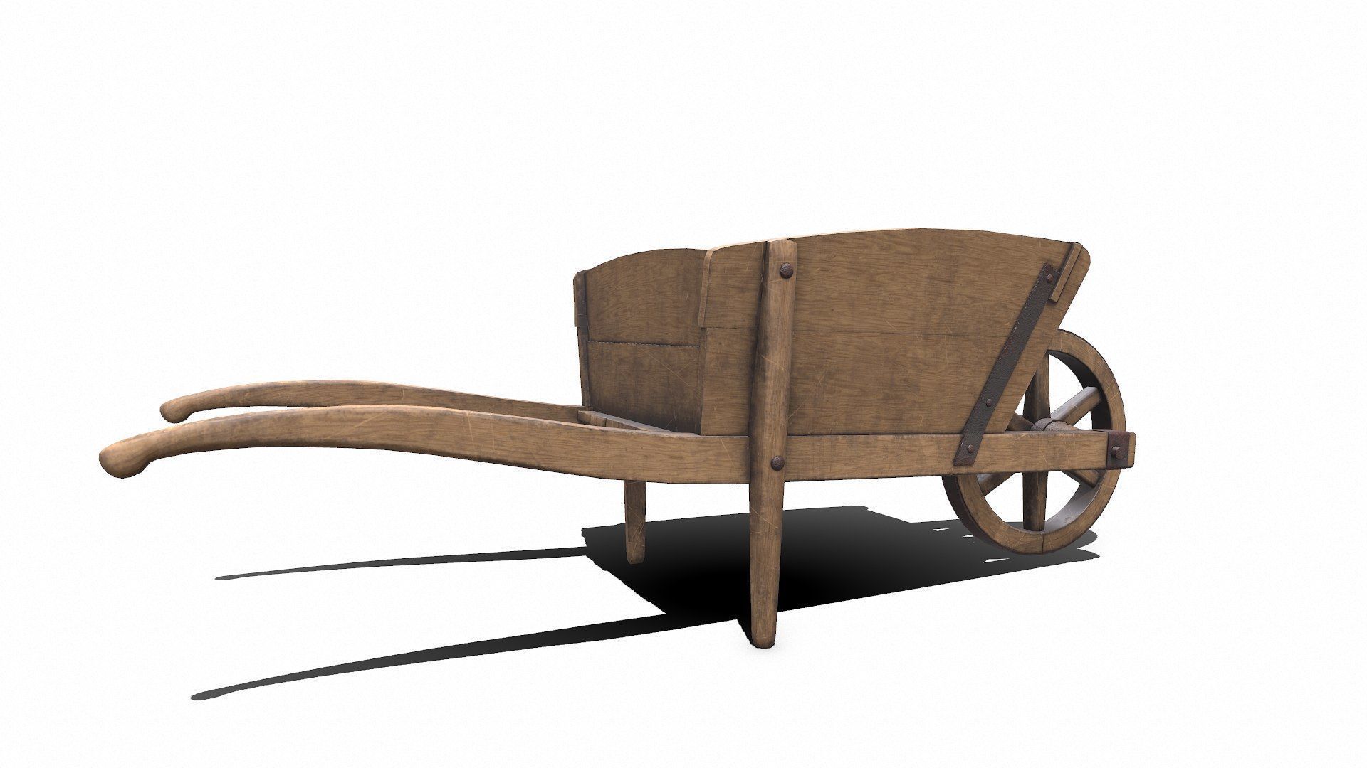 Old Wooden Wheelbarrow Low-poly PBR Low-poly 3D model_16