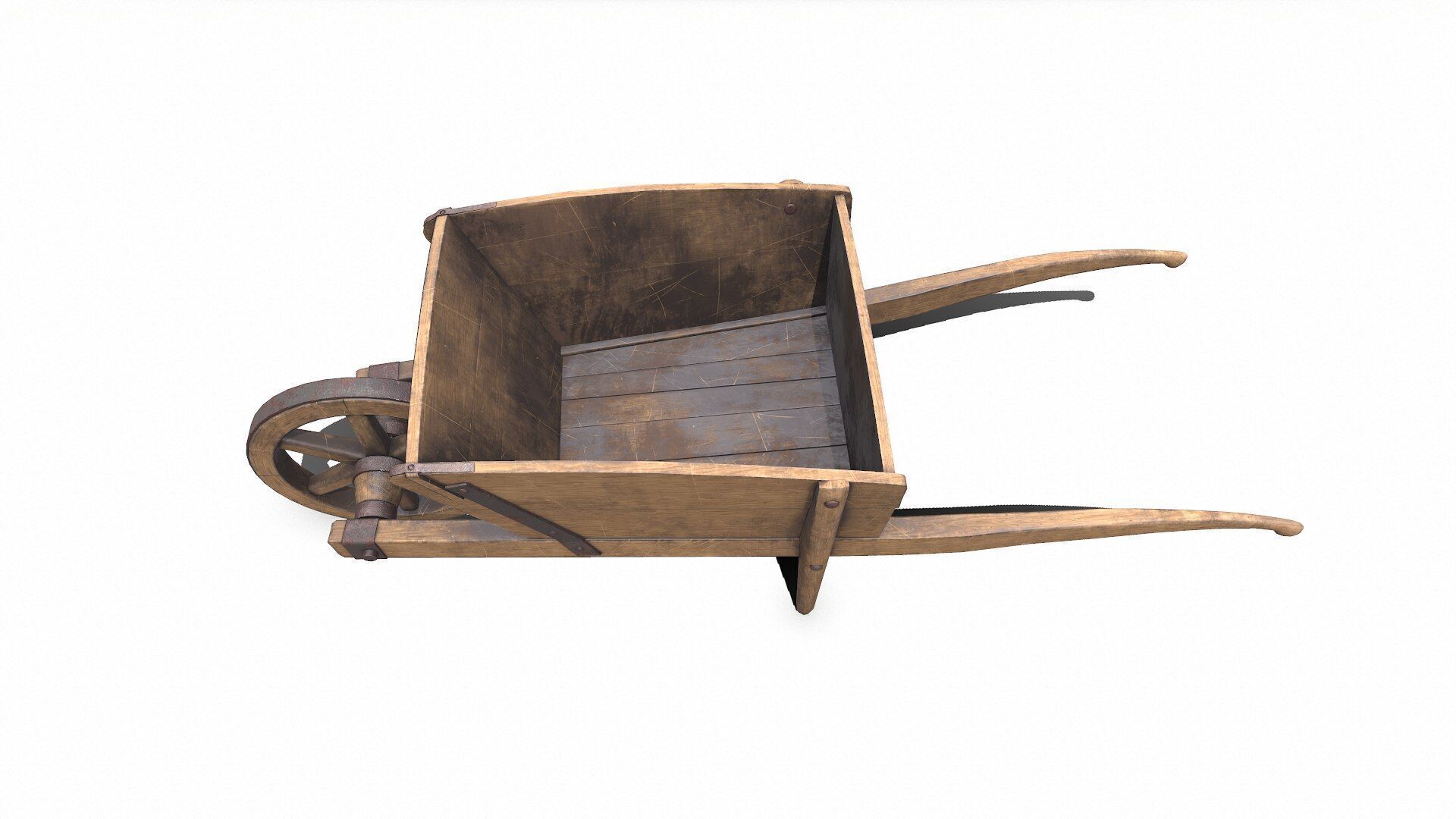 Old Wooden Wheelbarrow Low-poly PBR Low-poly 3D model_8