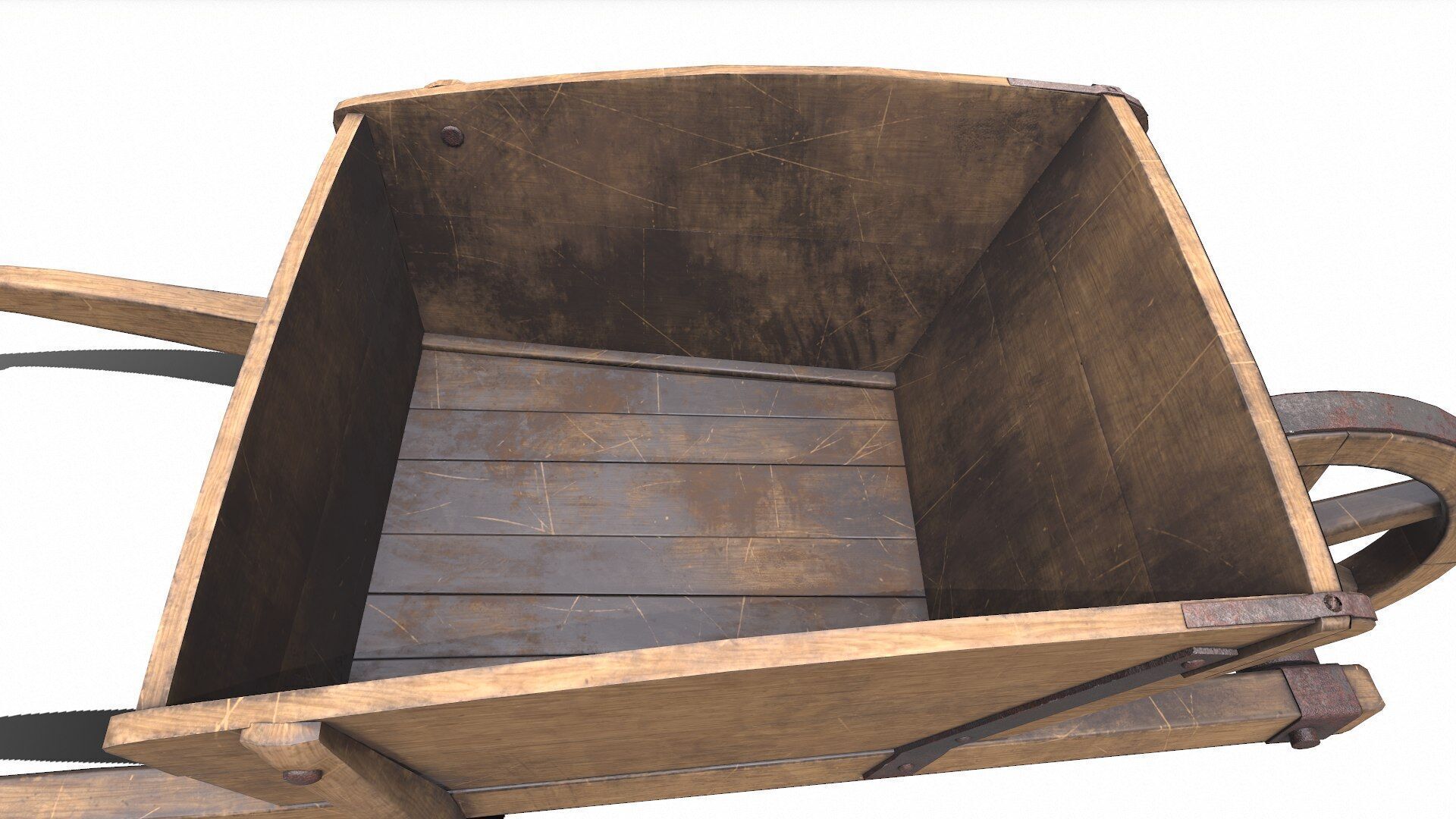 Old Wooden Wheelbarrow Low-poly PBR Low-poly 3D model_19