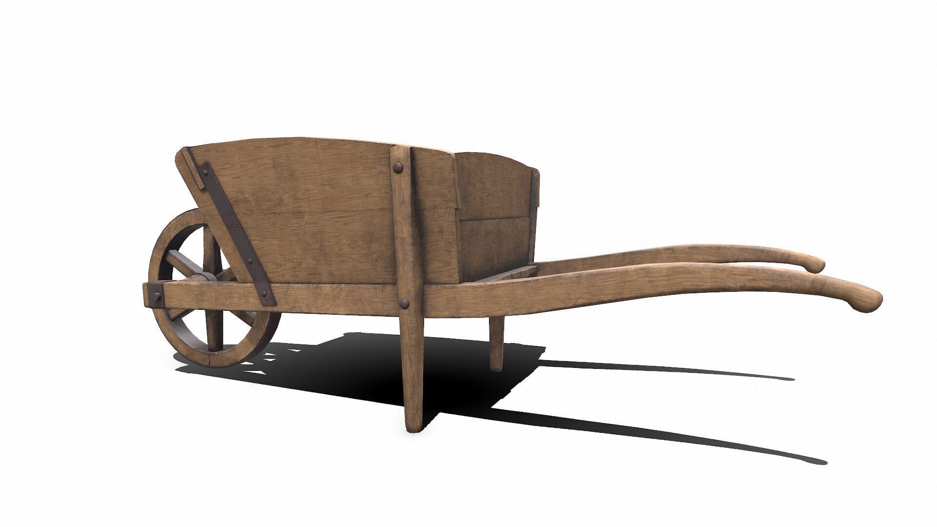 Old Wooden Wheelbarrow Low-poly PBR Low-poly 3D model_10