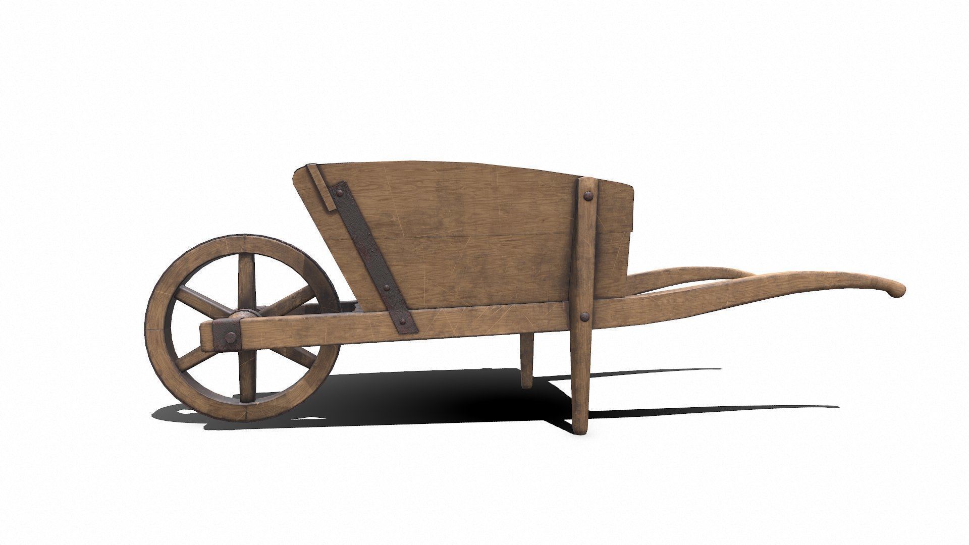 Old Wooden Wheelbarrow Low-poly PBR Low-poly 3D model_6