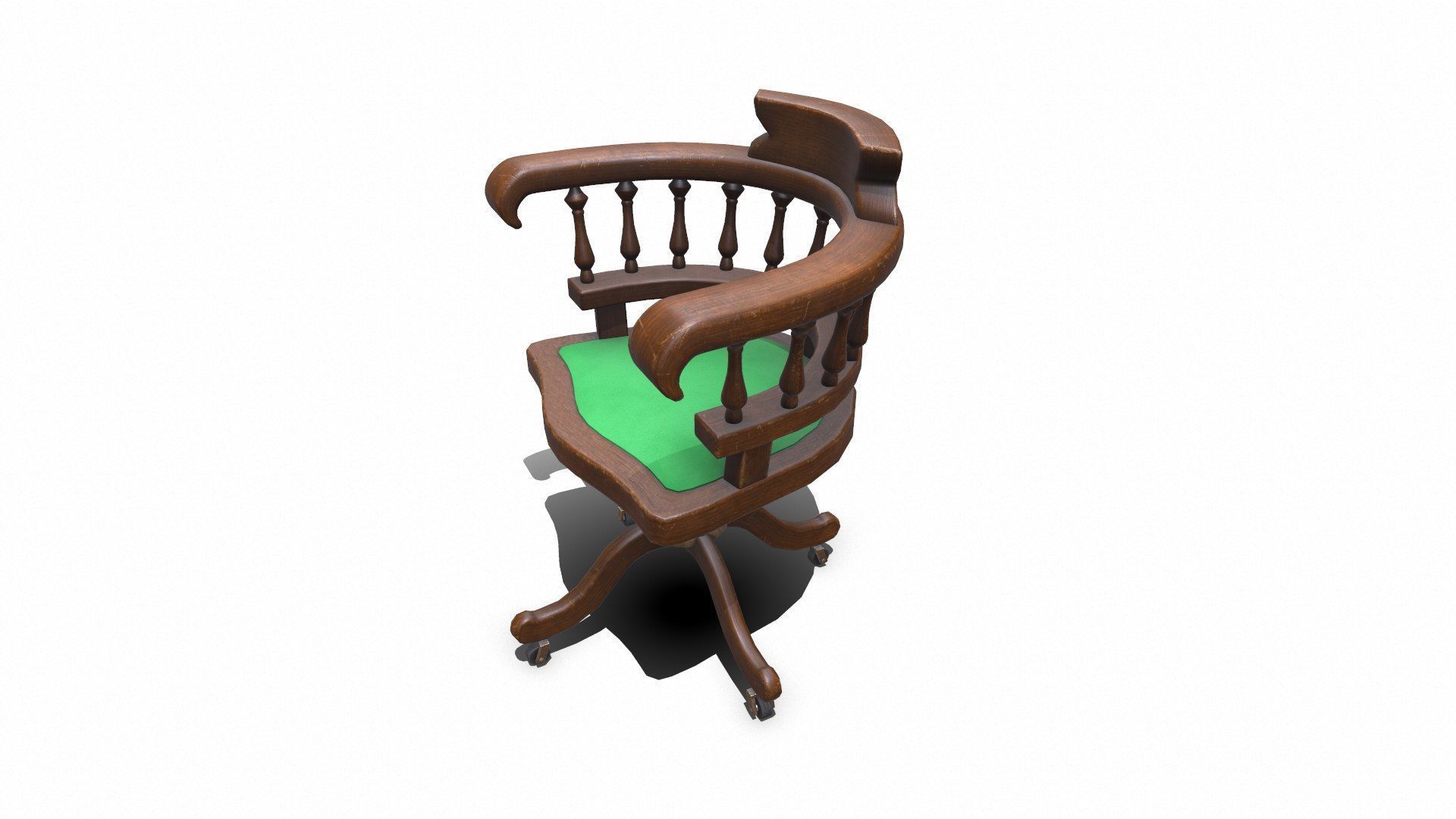 Old Wooden Office Chair Low-poly PBR Low-poly 3D model_8