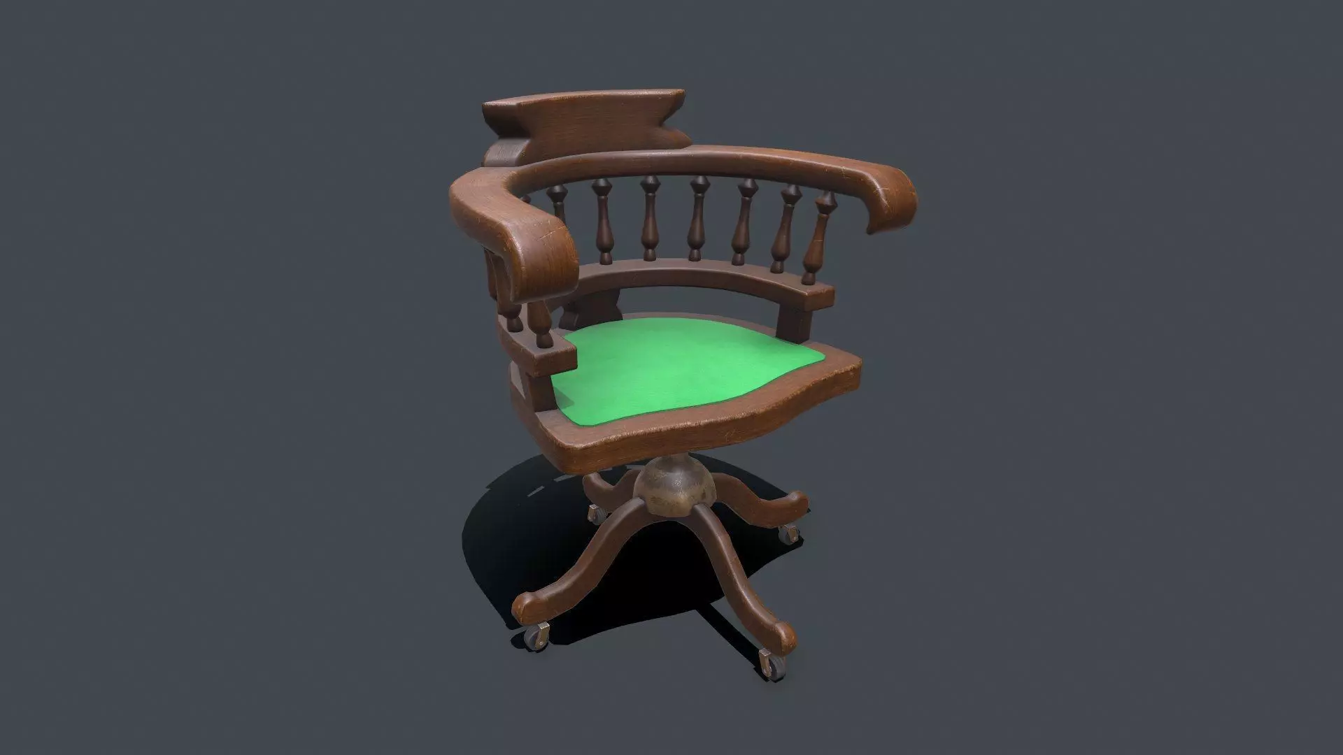 Old Wooden Office Chair Low-poly PBR Low-poly 3D model_0