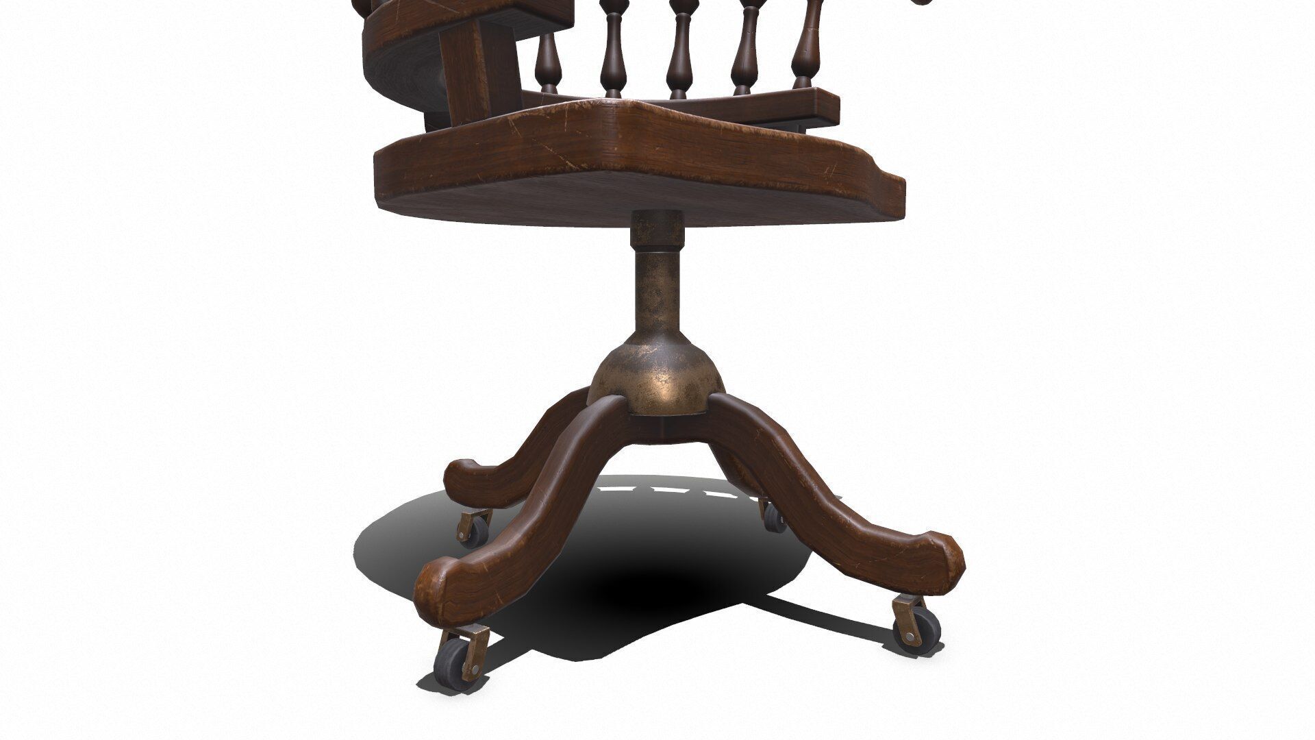 Old Wooden Office Chair Low-poly PBR Low-poly 3D model_16