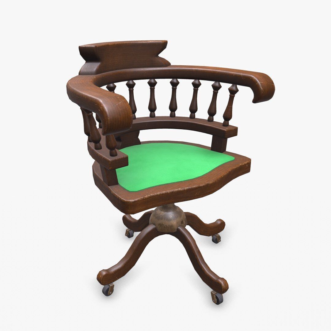 Old Wooden Office Chair Low-poly PBR Low-poly 3D model_27