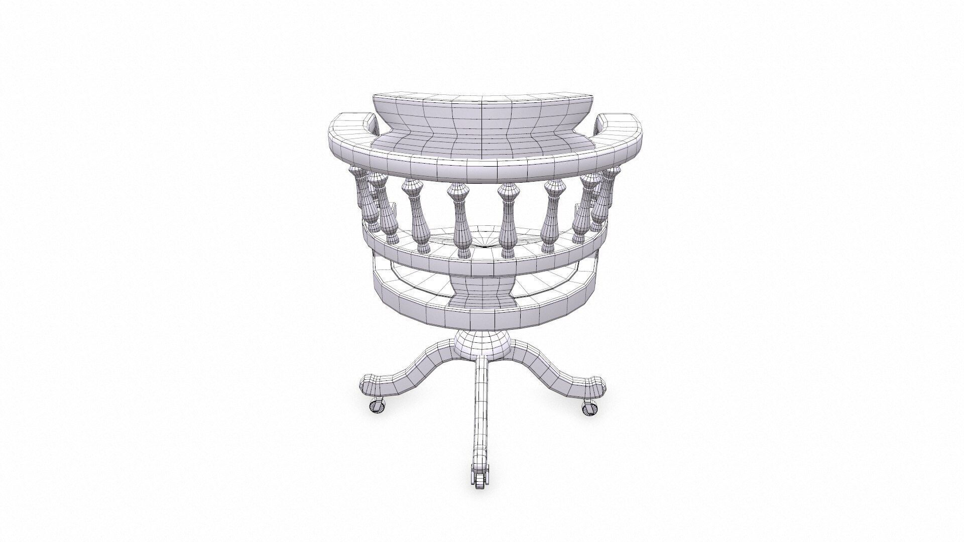 Old Wooden Office Chair Low-poly PBR Low-poly 3D model_24