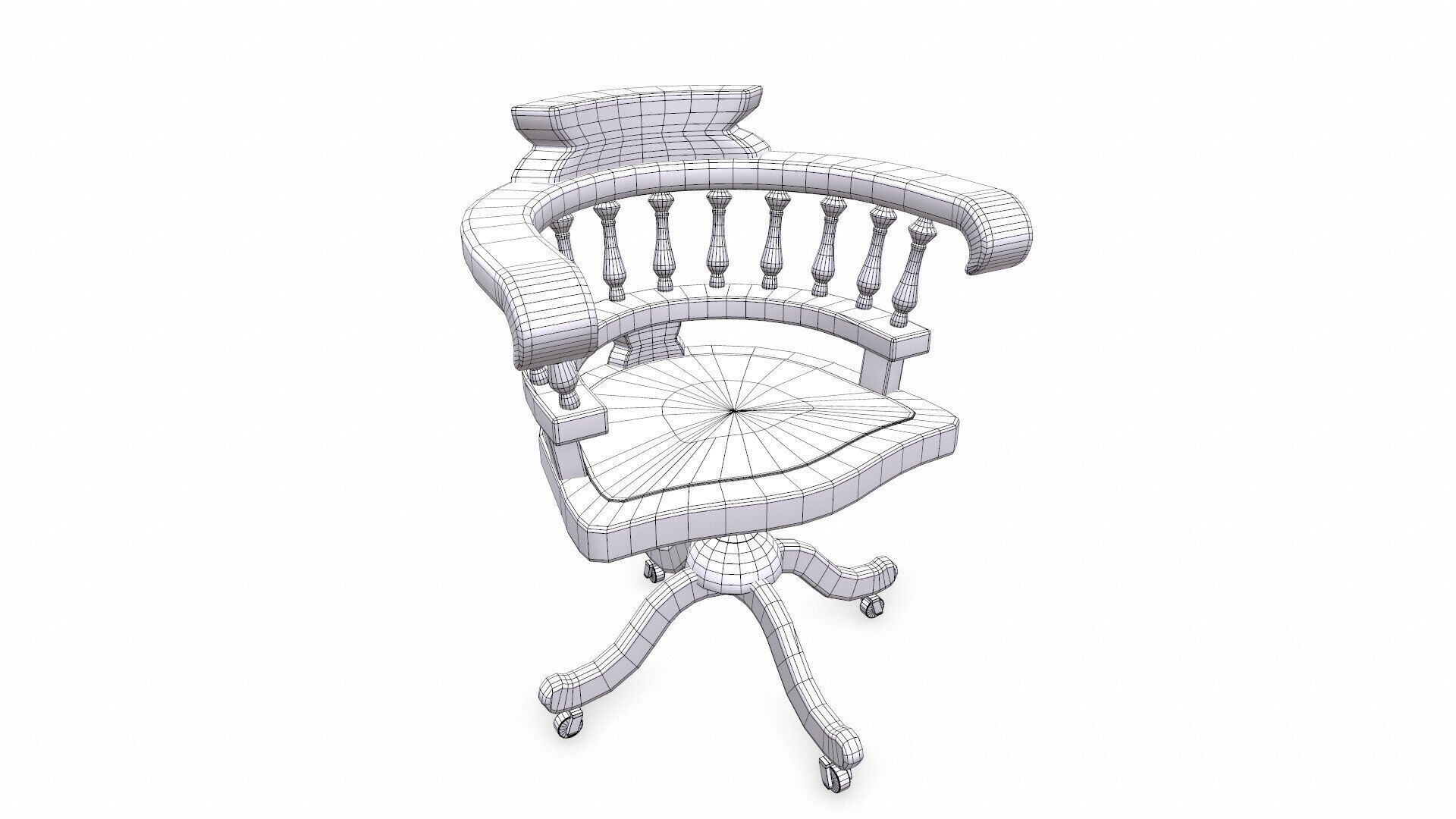 Old Wooden Office Chair Low-poly PBR Low-poly 3D model_21