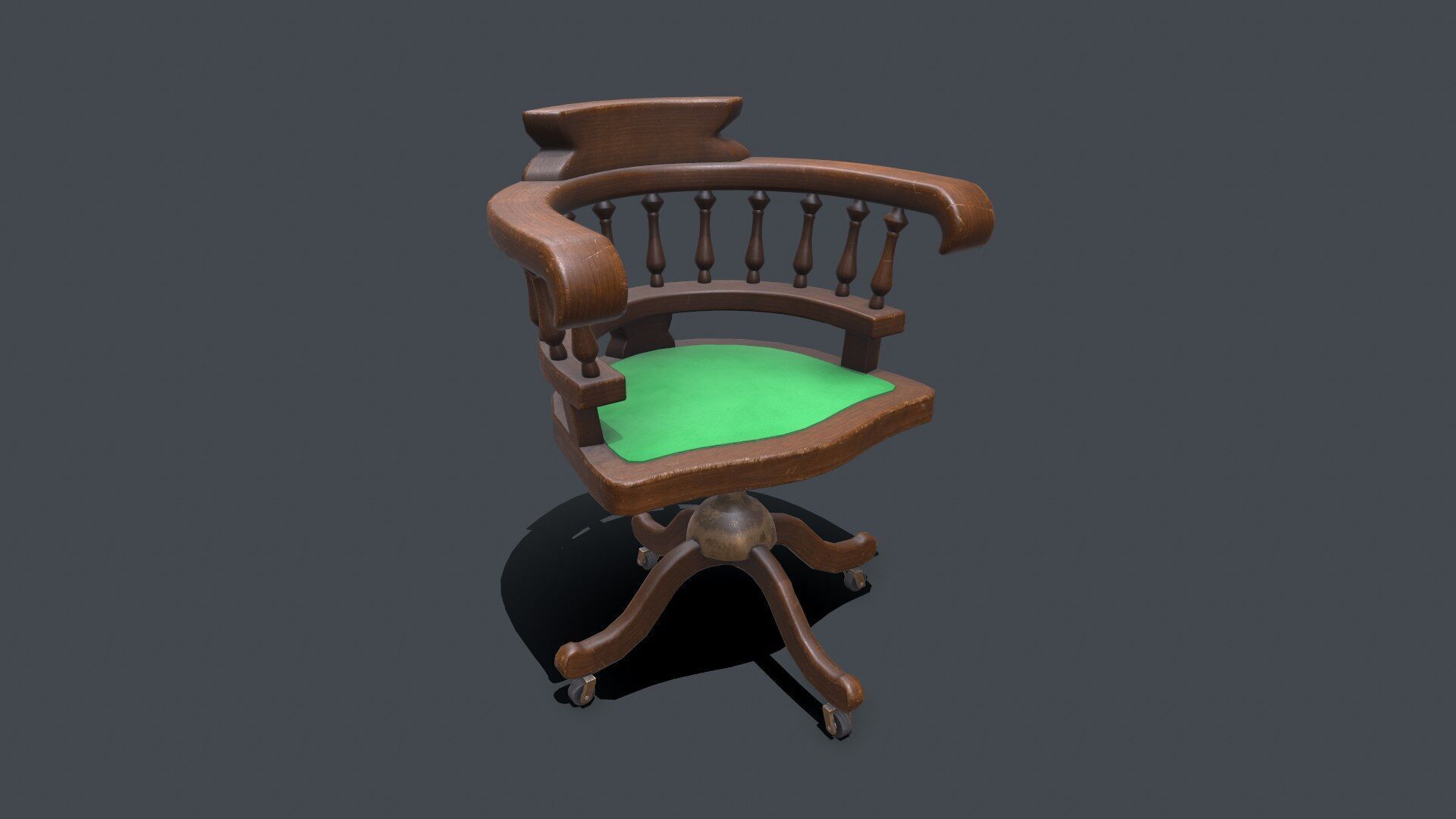 Old Wooden Office Chair Low-poly PBR Low-poly 3D model_2