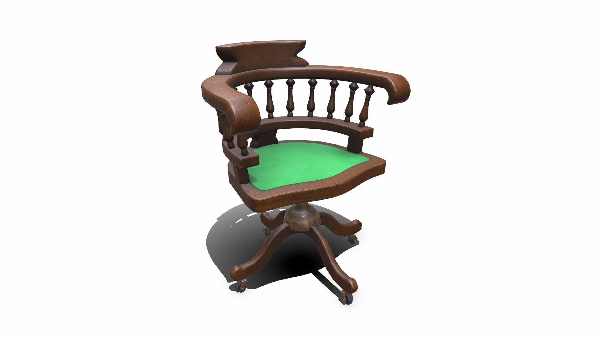 Old Wooden Office Chair Low-poly PBR Low-poly 3D model_3