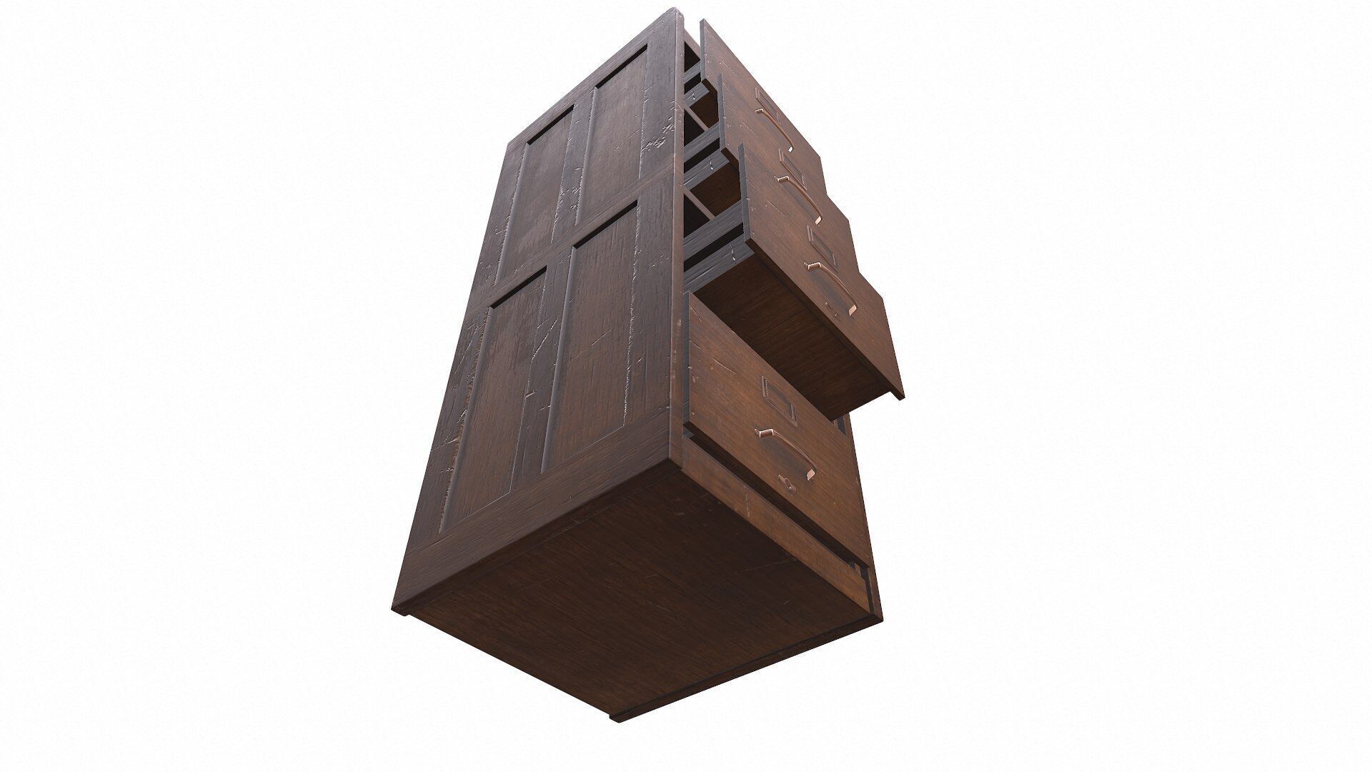 Old Wooden Filing Cabinet Low-poly PBR Low-poly 3D model_26