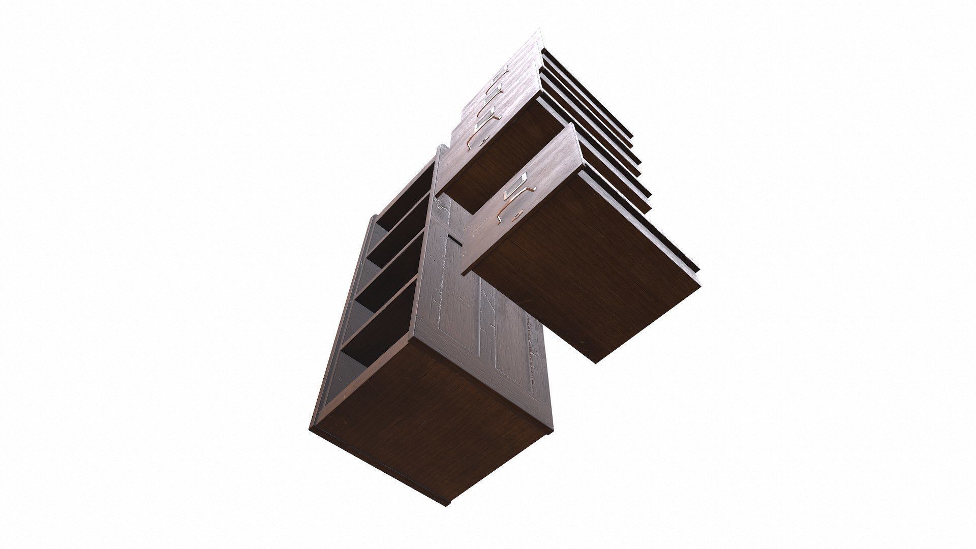 Old Wooden Filing Cabinet Low-poly PBR Low-poly 3D model_31