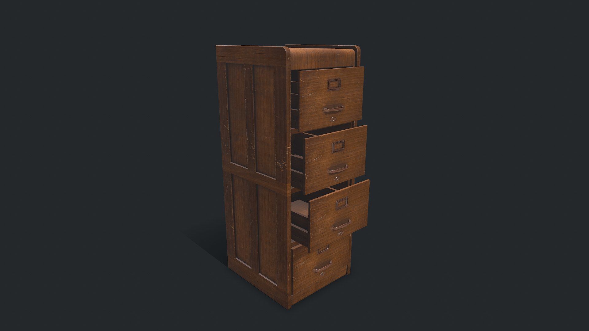 Old Wooden Filing Cabinet Low-poly PBR Low-poly 3D model_40