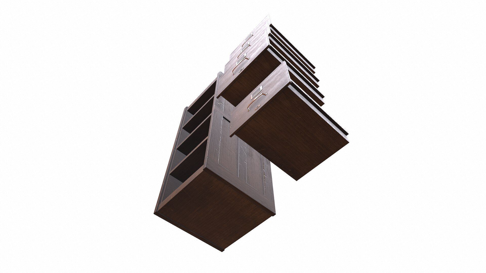 Old Wooden Filing Cabinet Low-poly PBR Low-poly 3D model_28