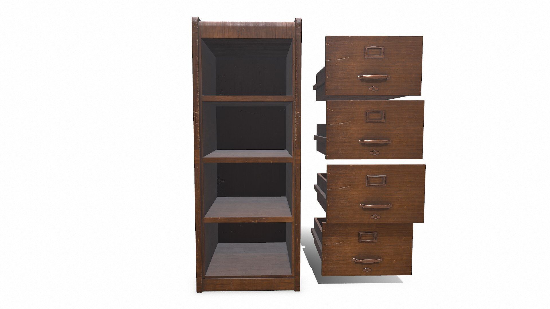 Old Wooden Filing Cabinet Low-poly PBR Low-poly 3D model_18