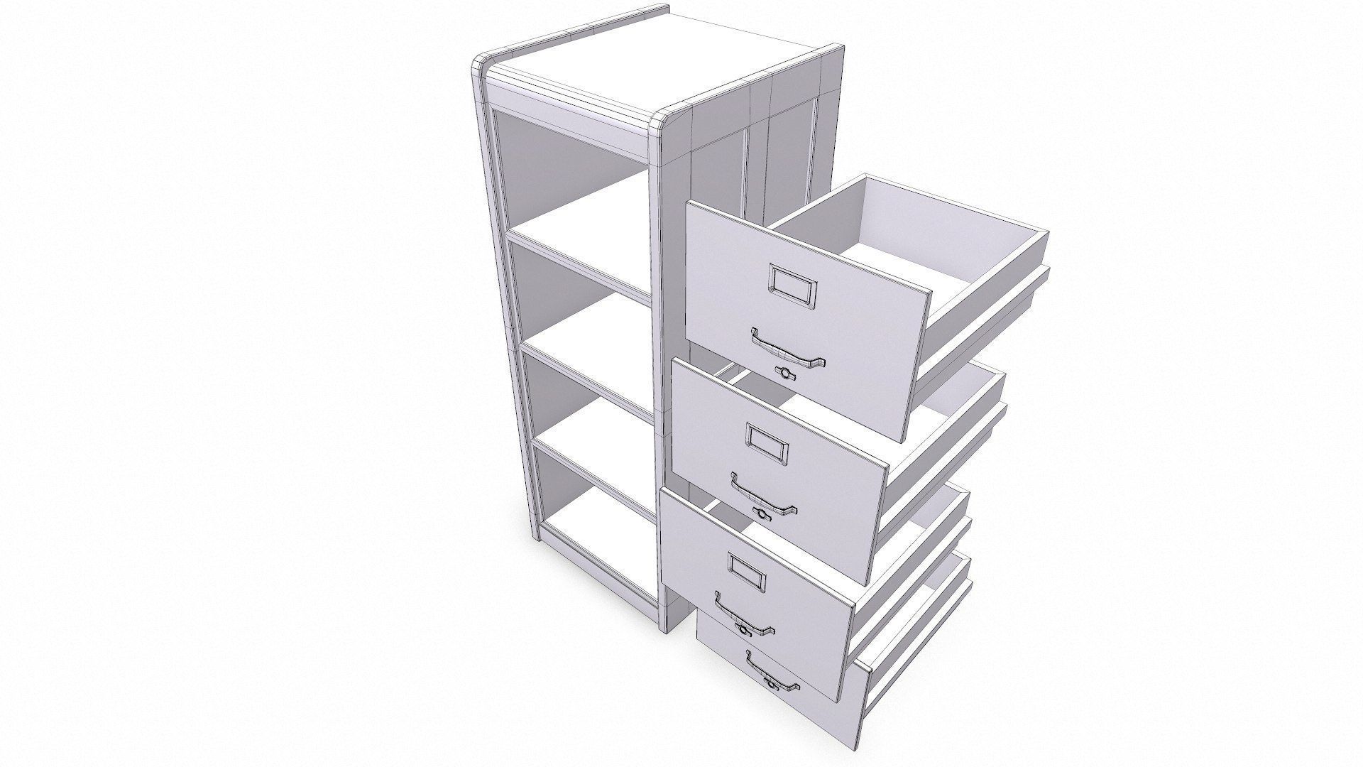 Old Wooden Filing Cabinet Low-poly PBR Low-poly 3D model_35