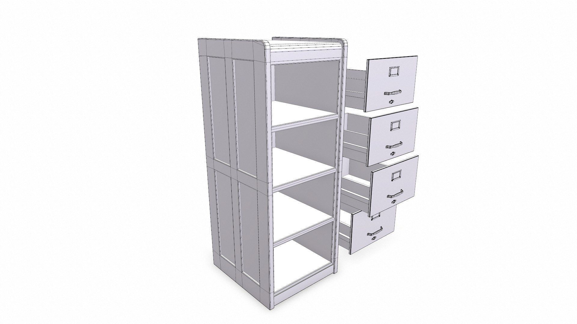 Old Wooden Filing Cabinet Low-poly PBR Low-poly 3D model_30