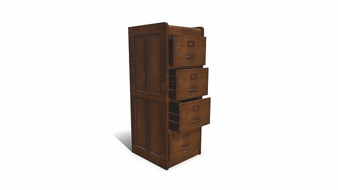 Old Wooden Filing Cabinet Low-poly PBR Low-poly 3D model