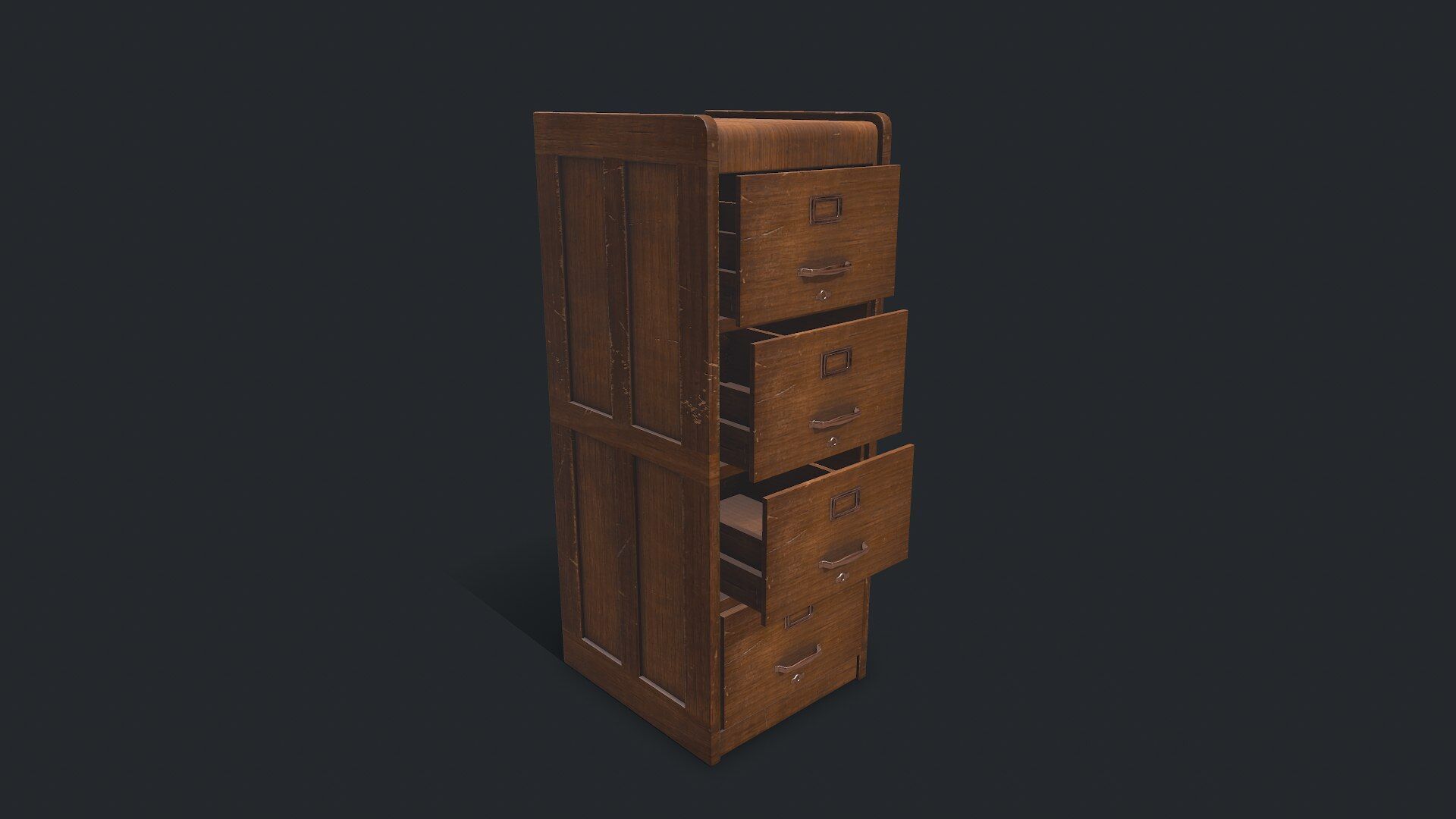 Old Wooden Filing Cabinet Low-poly PBR Low-poly 3D model_38