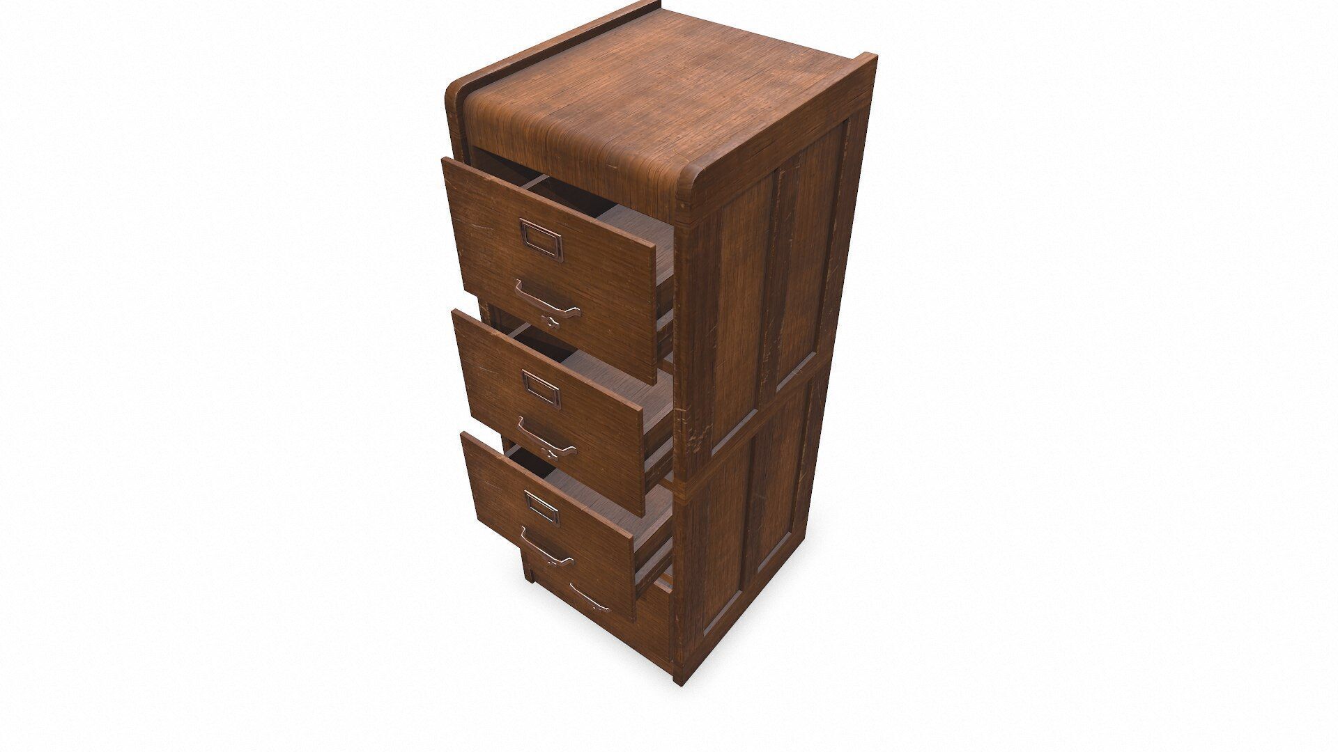 Old Wooden Filing Cabinet Low-poly PBR Low-poly 3D model_4