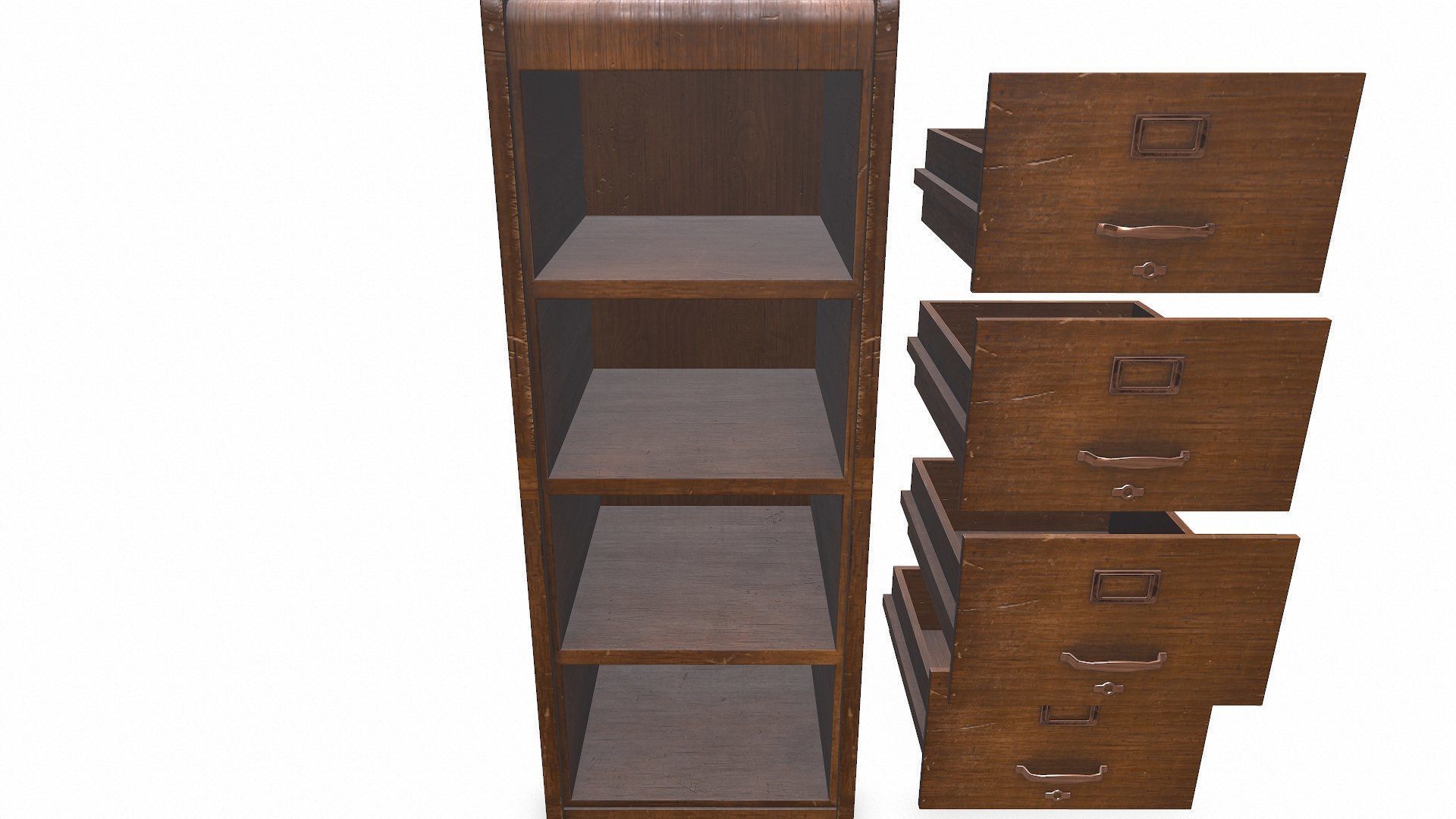 Old Wooden Filing Cabinet Low-poly PBR Low-poly 3D model_25