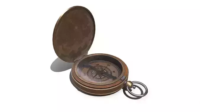 Old Vintage Pocket Compass Low-poly PBR